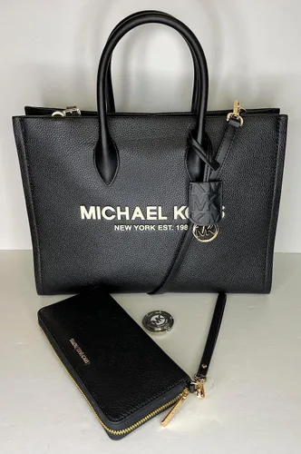 Vista 2 de Michael Kors Mirella MD EW Logo Tote Bag incluido con gran cartera Continental y gancho para bolso