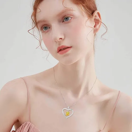 Vista 2 de CUOKA MIRACLE Collar de flor de rosa S925 collar de corazón de plata de ley con collar de flor de rosa doble corazón y romance para esposa novia