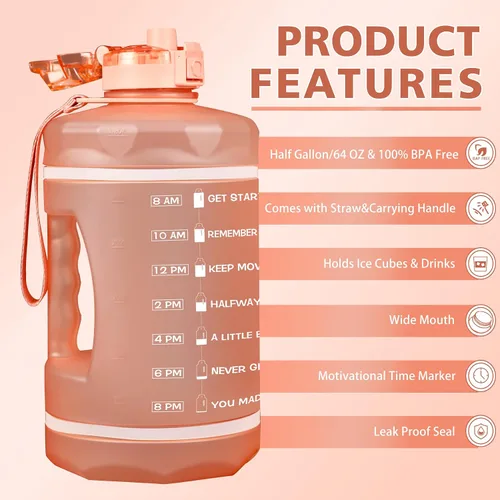 Vista 3 de ZOMAKE - Botella de agua de galón (3.8 l / 2.2 l) con marcador de tiempo y popote, temática motivacional, sin BPA, grande y hermética para fitness