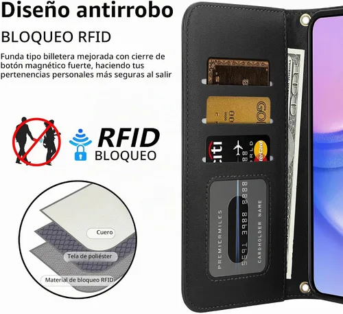 Vista 7 de Vofolen Funda para teléfono Samsung Galaxy A15 5G con tarjetero negro