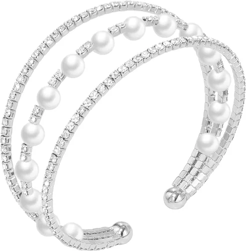 Vista 9 de Suyi Pulsera de Diamantes de Imitación Brazalete Dorado Multicapa para Mujer Pulseras de Cristal Nupciales