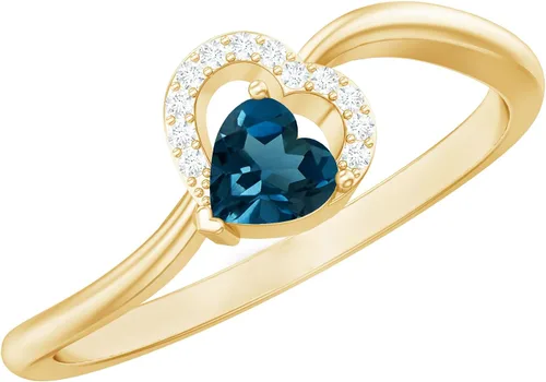 Vista 10 de Anillo de derivación de corazón con topacio azul natural de Londres, calidad AAA, joyería de promesa para ella