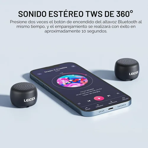 Vista 2 de LEICEX Mini Altavoz Bluetooth, Pequeños Altavoces Portátiles Bluetooth 5.0 Perfectos para Interiores y Exteriores (Negro)