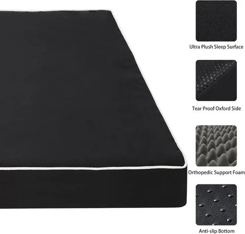 Vista 4 de Colchonetas de Cama para Perros Medianos - Cama Ortopédica para Perros con Espuma Gruesa tipo Huevo para Jaula, Funda Extraíble Lavable, Base Negro