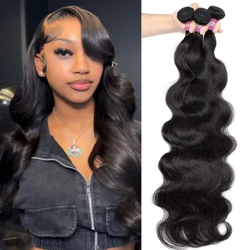 Vista 42 de DMKEEP Extensiones de cabello humano ondulado con cierre, 12, 14, 16+10 pulgadas, 100% cabello virgen brasileño sin procesar, 3 paquetes con cierre