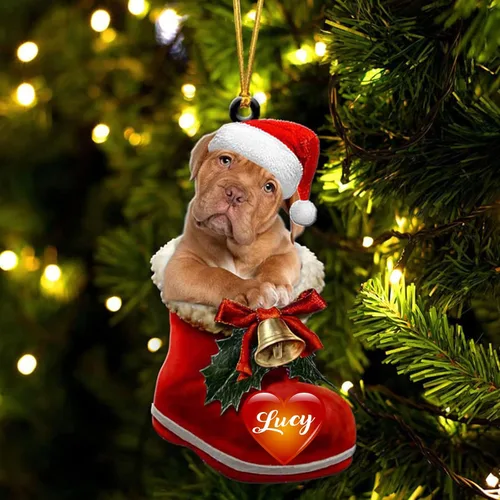 Vista 8 de Adorno de Navidad de perro afgano en bota de Papá Noel, adorno de nombre de perro personalizado, regalo para amante de los perros, decoración