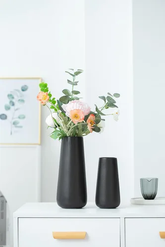 Vista 3 de Jarrón de cerámica negro mate de 11 pulgadas de alto para flores y hierba de pampas, jarrones decorativos de estilo rústico clásico para decoración