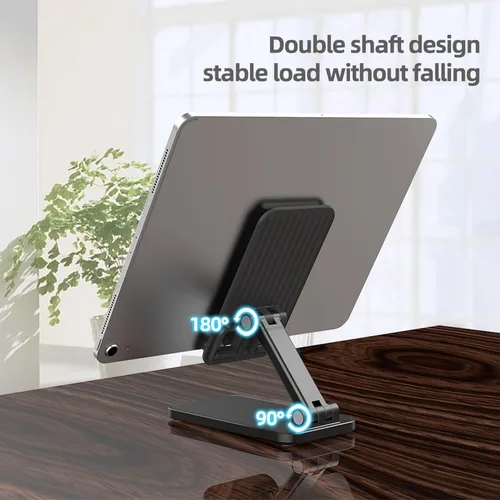 Vista 4 de Soporte de teléfono para escritorio: ángulo y altura ajustables Totalmente plegable para teléfono celular portátil y iPad Tablet Mount con gran base