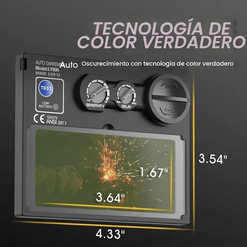 Vista 3 de TOOLIOM - Casco de soldadura con oscurecimiento automático, funciona con energía solar, con rango de sombra ajustable 4/9-13 para capucha