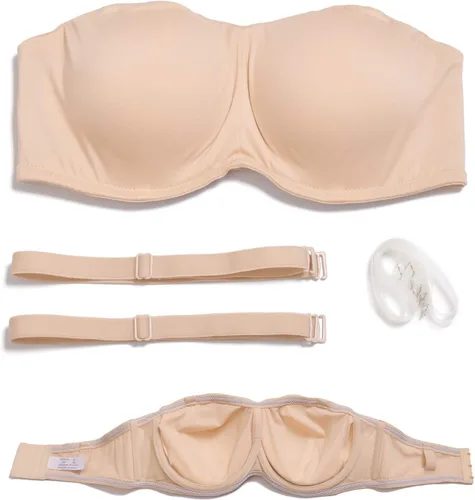 Vista 7 de DHX Brasier bandeau sin tirantes para mujer con correas transparentes, almohadillas extraíbles multidireccional, tallas grandes, para busto grande