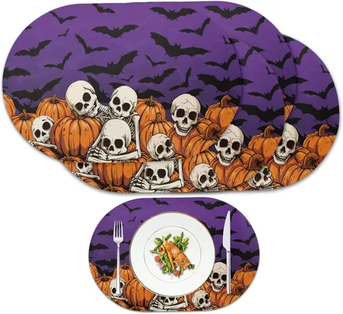 Vista 35 de Autumn Placemats Set of 2 Waterproof Wipeable 12X18 Inch Faux Leather Non Slip Heat Resistant Mats for Thanksgiving Dinner Outdoor Decor