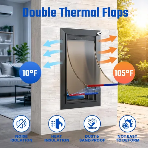 Vista 3 de Puerta para perro XL para pared, puerta de perro extra grande totalmente de aluminio, puerta de servicio pesado para mascotas, fácil de instalar, 2