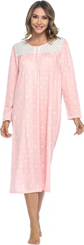 Vista 9 de Casual Nights Vestido de dormir floral de manga larga para mujer, camisón Henley de longitud completa Baya(Berry floral)