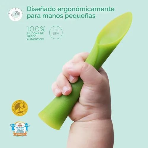 Vista 2 de Olababy Juego de 2 piezas de alimentación avanzada para bebé, incluye cuchara de entrenamiento y cuenco de vapor Kiwi / Lima