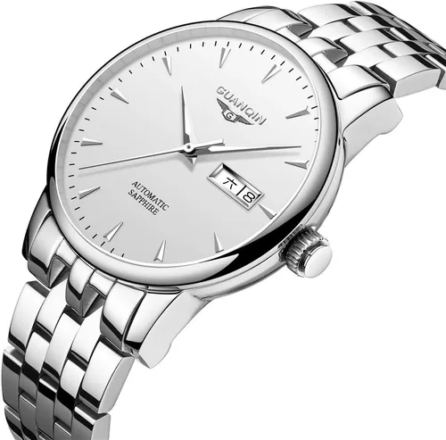 Vista 2 de Reloj de pulsera de cuero de acero inoxidable mecánico automático automático de moda analógica para hombre Fecha luminosa
