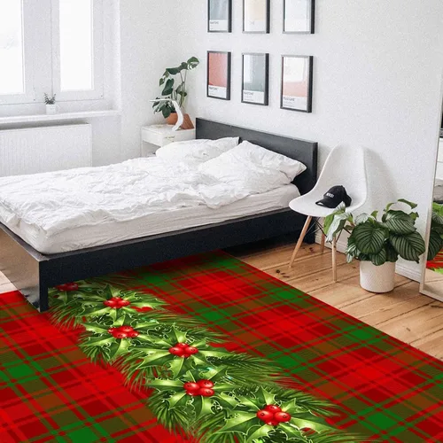 Vista 7 de Savannan Alfombras de área, flores de pascua de Navidad, ramas de pino a cuadros rojos, verdes, tartán, rectangular, alfombra decorativa