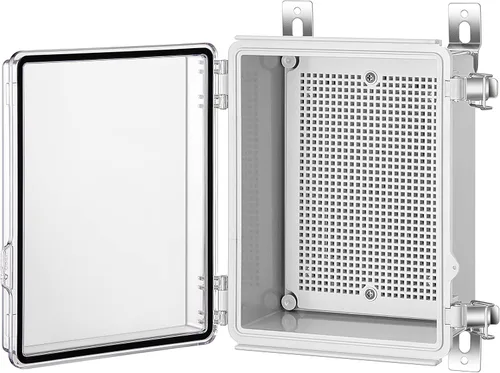 Vista 13 de Caja de conexiones Gratury, carcasa de plástico impermeable IP67 para proyectos eléctricos, cubierta con bisagras gris, incluye placa de montaje