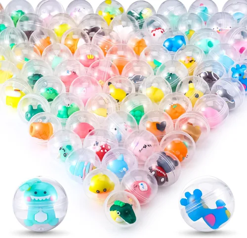 Vista 2 de 100 paquetes de cápsulas para máquina expendedora de bolas de goma con lindos juguetes de dibujos animados en miniatura, cápsulas pequeñas rellenas