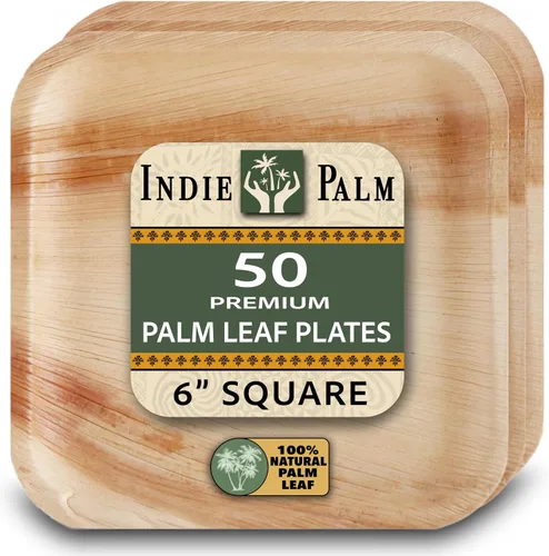 Vista 10 de Indie Palm Platos desechables de hoja de palma, paquete de 50 unidades, cuadrados de 8 pulgadas, resistentes, 100% compostables y biodegradables