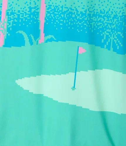 Vista 6 de Tipsy Elves Camiseta polo de golf divertida para hombre - Ropa de golf novedosa Paraíso azul de 8 bits