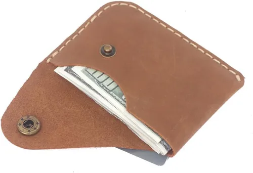 Vista 9 de Leather Card Holder Wallet, Compact Design with Slots for Cards and Cash (light brown)