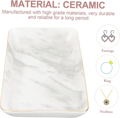 Vista 9 de LABRIMP Plato de joyería de mármol nórdico, bandeja de almacenamiento decorativa, bandeja de almacenamiento para profesores, jubilación para mujeres