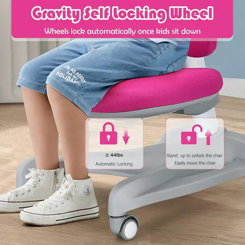 Vista 5 de Costzon Silla para niños, silla de estudiante de altura ajustable con ruedas de freno para sentarse, soporte lumbar, profundidad del asiento