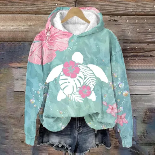 Vista 2 de Sudaderas con capucha para mujer, linda sudadera de tortuga, cuello redondo, manga larga, forro polar, para adolescentes y niñas