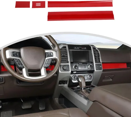 Vista 8 de CheroCar Para F150 - Panel de cubierta de consola central, accesorios de decoración para Ford F150 2015-2020, grano de madera negra..
