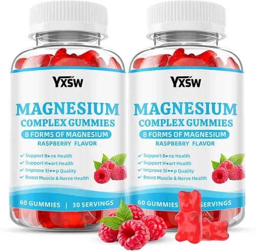 Vista 8 de Gomitas de complejo de magnesio 8 elementales de 1000 mg – Glicinato de magnesio, citrato, malato, taurato, apoya los huesos, los músculos, la salud