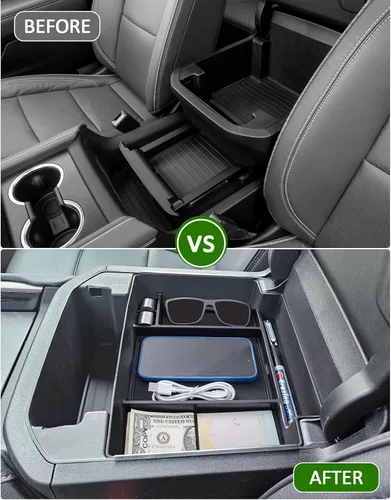 Vista 4 de TOPINSTALL Bandeja de Consola Deslizante Eléctrica Compatible con Accesorios Chevy Tahoe/Suburban/GMC Yukon 2021-2026, Organizador de Reposabrazos