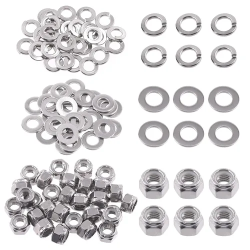 Vista 14 de Swpeet 45 piezas de tuercas de bloqueo hexagonales de acero inoxidable SAE 304 de 1/2"-13, arandelas planas de 1/2", kit surtido de arandelas