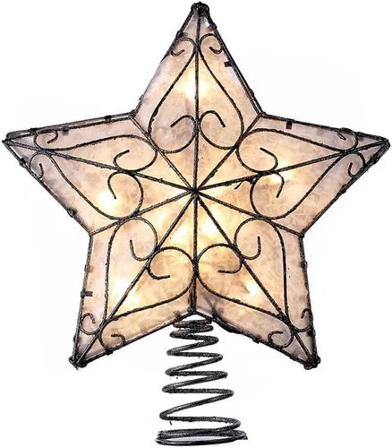 Vista 2 de Kurt Adler UL Estrella de árbol de Navidad con 10 luces, capiz con borde metálico inspirado