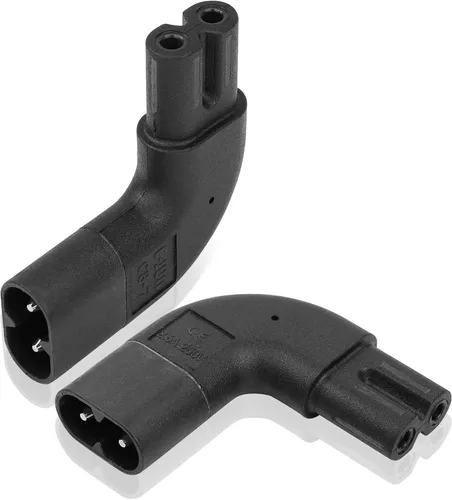 Vista 2 de Adaptador de ángulo recto IEC 320 C7 a C8, adaptador de corriente alterna de curva lateral de 90 grados, convertidor de 250 V 2.5 A figura 8 macho a