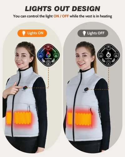 Vista 3 de Chaleco térmico ligero para mujer, chaleco térmico inteligente con diseño de luces, chaquetas térmicas para mujer, batería no incluida