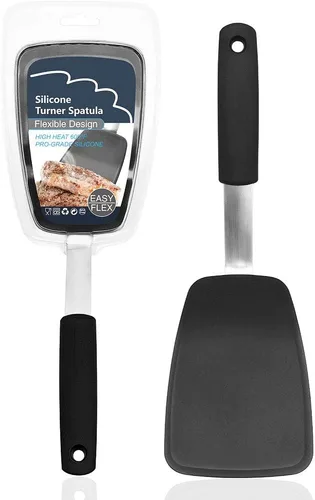Vista 5 de Espátula giratoria de silicona flexible, versátil 600F resistente al calor, antiadherente y buen agarre, color negro