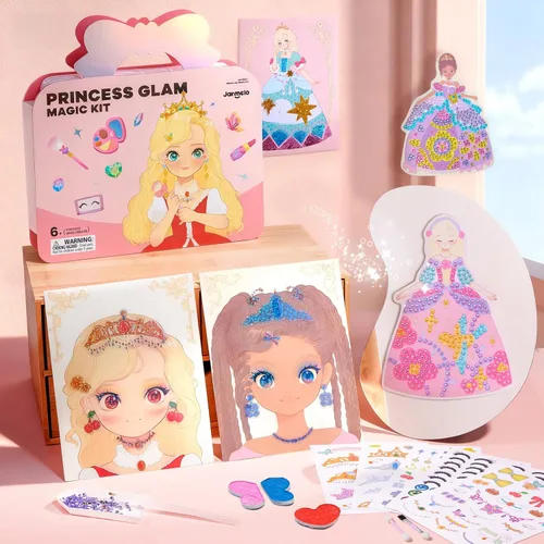 Vista 8 de Jar Melo Libros de actividades de maquillaje para niñas de 4 a 8 años, kit de manualidades 6 en 1 con arte de aluminio, calcomanías de gemas