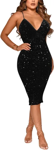 Vista 2 de EJUMMP Wedding Guest Dresses for Women Sexy Velvet Wrap Bodycon Dress Long Sleeve V Neck Ruched Cocktail Dress