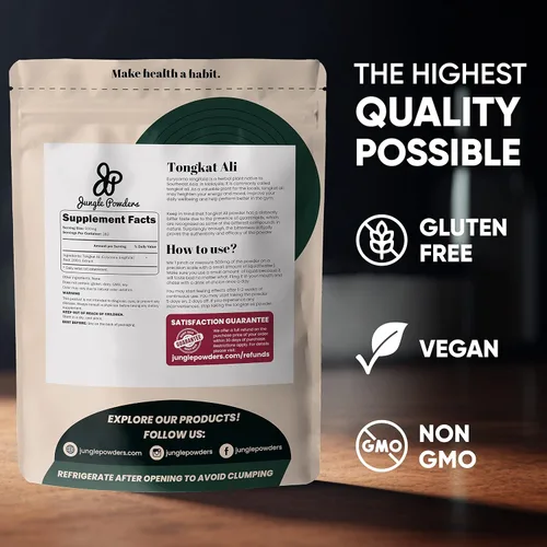 Vista 6 de Jungle Powders Tongkat Ali para hombres Extracto 200:1 282 porciones, polvo de hormigas negras 30:1, 94 porciones 5 onzas de suplemento de raíz