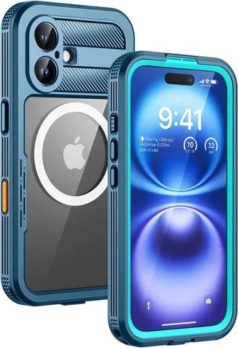 Vista 17 de Lanhiem Funda magnética impermeable para iPhone 16, protector de pantalla de privacidad integrado, compatible con MagSafe, funda antiespía de cuerpo