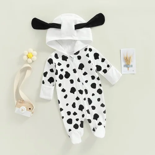 Vista 2 de Disfraz de dálmata para bebés y niñas, disfraz de Halloween, overol unisex para bebé de 0 a 18 meses, Blanco# Negro