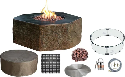 Vista 17 de Elementi+ Mesa de Fuego de Gas Colorado de Hormigón Fundido de 56" Rectangular, Hoguera al Aire Libre con Ignición Electrónica Incluye Cubierta