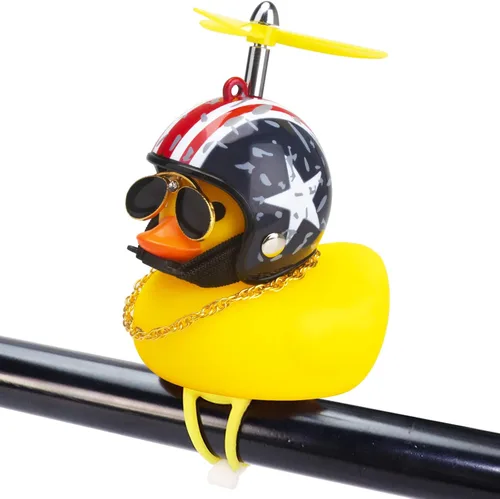 Vista 26 de wonuu Adornos de pato de goma para automóvil, decoración de tablero de instrumentos de pato amarillo, cuernos de bicicleta de pato con casco