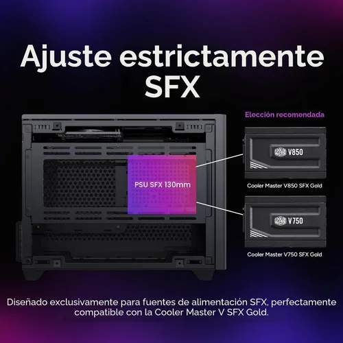 Vista 4 de Cooler Master NR200 Mini-ITX PC Case, High Airflow, 330mm GPU Support Negro