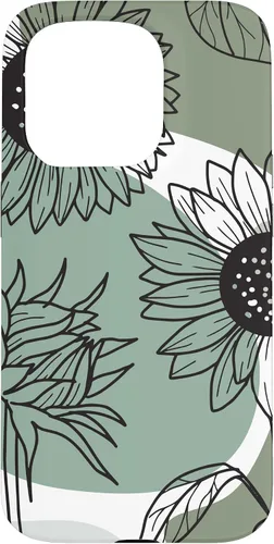 Vista 14 de iPhone 16 Aesthetic Sunflower Line Art Minimalistic Sage Green Case