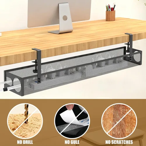 Vista 6 de Organizador de cables para debajo del escritorio, 26 pulgadas, organizador de cables de metal, sin taladro, organizador de cables para escritorio