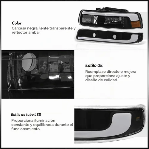 Vista 3 de AJP Distributors Juego de faros LED DRL con barra de tubo + esquinas parachoques de señal de conducción de señal izquierda derecha Carcasa