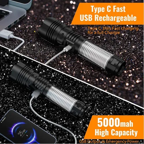 Vista 11 de Linterna LED Recargable de Linterna de 2000 Lúmenes Altos - con Linternas de Camping, Linterna LED Súper Brillante de Largo Alcance para Camping, 5