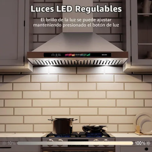 Vista 8 de BRANO Campana extractora de 30 pulgadas montada en la pared 900 CFM con control por voz/gestos/tacto, campana extractora de cocina de acero