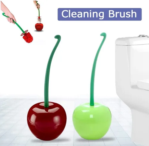 Vista 2 de Cepillo de inodoro de plástico con forma de cereza creativa Herramienta de limpieza de baño Cepillo de inodoro de decoración Vino Rojo